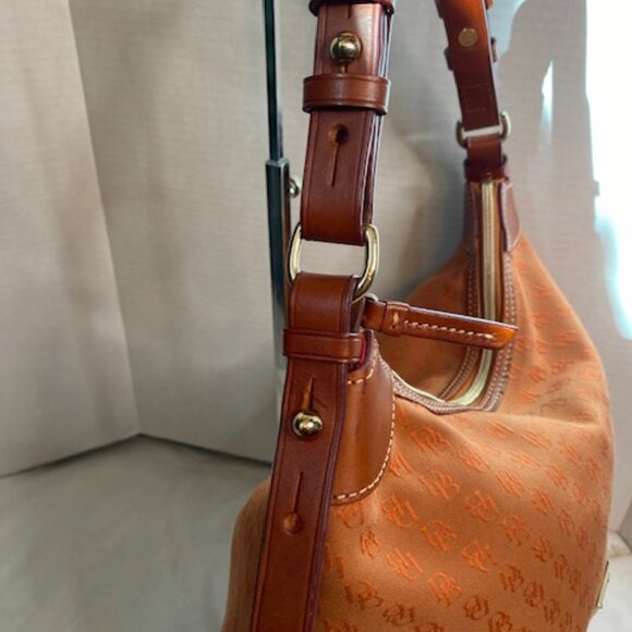 Dooney & Bourke Madison Logo Coated Cotton Satchel Handbag Purse In Amber - Picture 5 of 13